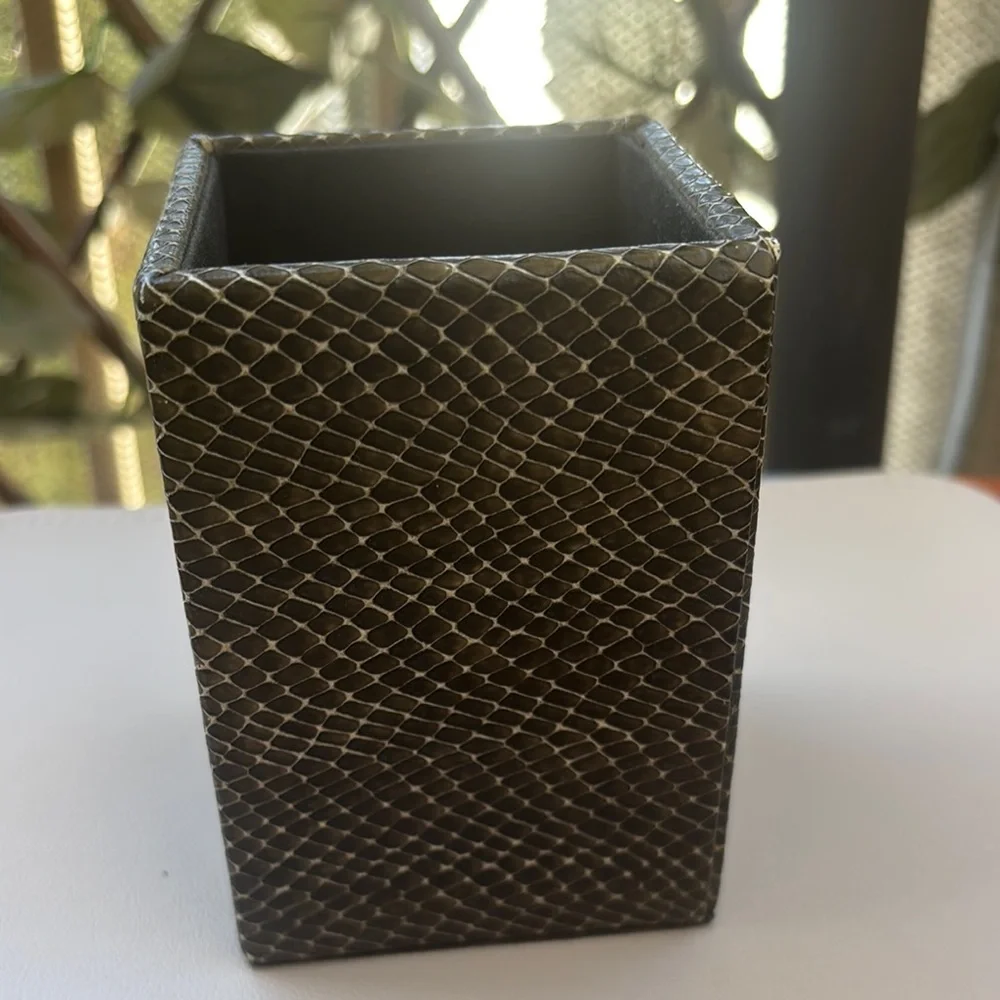 Vintage Genuine Snakeskin Pencil Cup circa 1980s